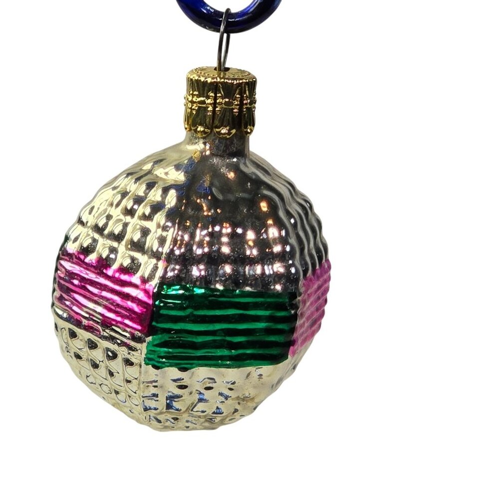 Vintage Czech Ornament Blown Glass Christmas Pink Green Silver Czechoslovakia - Picture 6 of 10